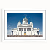 Textured abstract art print of a serene Finnish landscape in muted earth tones on a framed white mat.