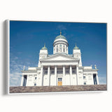 Vintage poster art of a European Finnish landscape on framed canvas, featuring colorful art in extra large size.