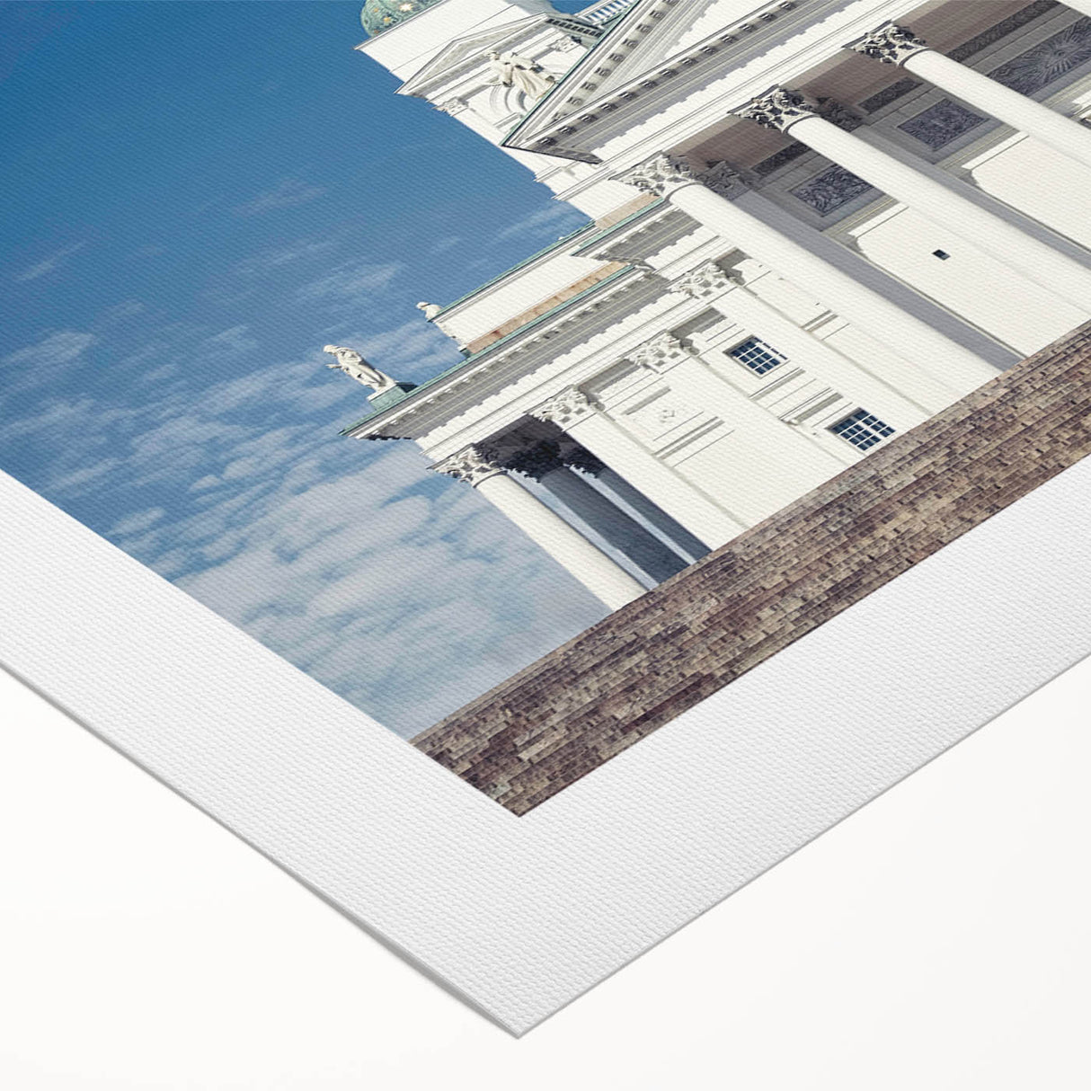 Art deco poster featuring a serene Finland landscape in cool blue tones, ideal for dining room wall art.
