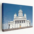 Scenic Finland landscape on large stretched canvas with cool green and blue tones, ideal for kitchen wall art.