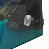 Large abstract wall art of the French Alps in muted earth tones on acrylic glass, suitable for dining room ambiance.