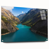 Acrylic print of the French Alps in muted earth tones, ideal for bedroom or dining room decor.