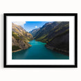Colorful abstract art print of the French Alps in vibrant hues on a large textured canvas, ideal for living room decor.