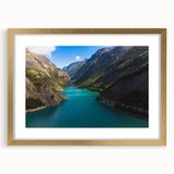 Abstract art print of the French Alps in muted earth tones on a framed canvas, suitable for dining room decor.