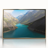 French Alps scenery on framed acrylic, featuring gold accents in an art deco style, ideal for modern art wall decor.