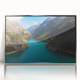 Large art print of the French Alps in muted earth tones on framed acrylic, suitable for modern art wall decor.