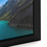 Extra large framed canvas depicting a textured black wall art scene of the French Alps in vibrant hues.