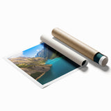 Extra large rolled print of the French Alps with vivid green and blue tones, suitable as large living room wall art.