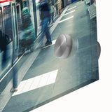 Mid-century modernist large abstract art print of Lyon, France in muted earth tones on acrylic glass.