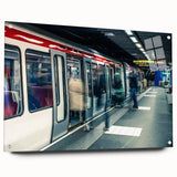 Acrylic print of a large abstract depiction of Lyon, France, with vibrant blue and green hues, ideal for dining room decor.