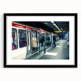 Extra large framed abstract art print of a vibrant, colorful Lyon cityscape in textured style, ideal for living room decor.