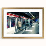 Abstract art print of Lyon, France in muted gold and gray tones on a framed canvas, suitable for dining room decor.