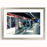 Extra large abstract art print of Lyon scenery in textured style with silver frame, ideal for living room decor.