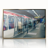 Art Deco poster of Lyon scenery in muted gold and blue tones on framed acrylic, suitable for modern art wall decor.