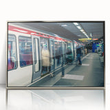 Large art print of Lyon, France in mid-century modernist style with muted earth tones on framed acrylic.