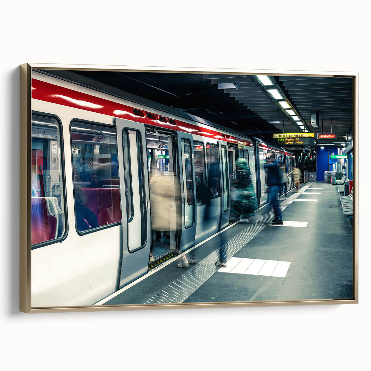 Framed canvas of vintage-style Lyon landscape in muted gold and black tones, ideal for bedroom wall art.