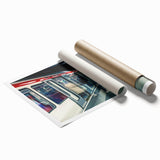 Large rolled print depicting Lyon, France scenery with floral elements in soft color tones.