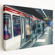Large art depicting the Lyon, France skyline in muted earth tones on stretched canvas, suitable for kitchen wall art.