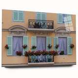 Large abstract wall art of Nice, France in muted blue and green tones on acrylic glass.