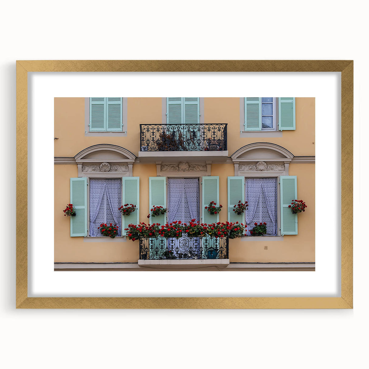 Abstract art print of a European cityscape in muted earth tones on a framed canvas, suitable for dining room decor.
