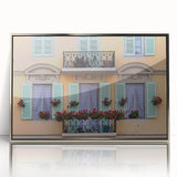 Large art print of Nice, France scenery in muted colors, framed in silver acrylic, suitable for modern nursery decor.