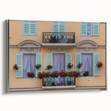 Framed canvas landscape art painting depicting a colorful vintage poster of Nice, France.