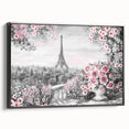 Black and white framed canvas featuring a vintage Paris landscape, ideal for bedroom wall decor.