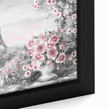 Extra large framed canvas depicting a textured, colorful Parisian street scene in predominantly black tones.