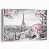 Vintage poster art of Paris with colorful accents on black background, framed canvas, ideal for living room decor.