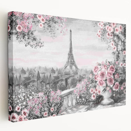 Large art print of Parisian street scene in muted earth tones on stretched canvas, suitable for kitchen wall art.
