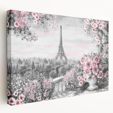 Large art print of Parisian street scene in muted earth tones on stretched canvas, suitable for kitchen wall art.