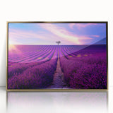 Acrylic print of a Provence landscape in pastel shades, framed in gold, suitable for modern art wall decor.