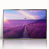 Large art print of a Provence landscape in muted earth tones on a silver-framed acrylic, ideal for modern art wall decor.