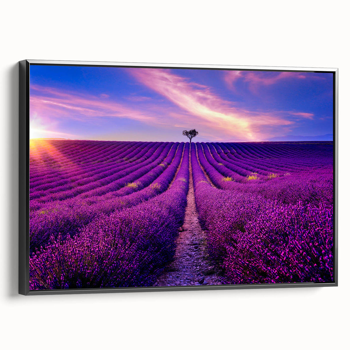 Black and white landscape art painting of Provence, France on framed canvas, ideal for bedroom wall decor.