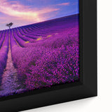 Extra large framed canvas showing a textured depiction of a Provence scenery in predominantly black with colorful accents.