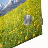 Large abstract wall art depicting a Bavarian landscape in muted earth tones on acrylic glass, suitable for dining room decor.