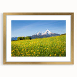 Abstract art print of a Bavarian landscape, featuring muted earth tones on a gold-framed canvas.