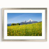 Extra large abstract art print depicting a textured Bavarian landscape in muted earth tones, framed in silver.