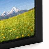 Extra large framed canvas featuring a textured depiction of a Bavarian landscape in colorful and black tones.