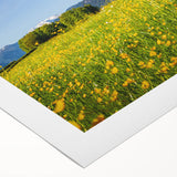 Art deco poster of a Bavarian landscape on rolled canvas, showcasing muted earth tones, ideal for dining room decor.