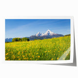 Rolled print of a Bavarian landscape with lush greenery and a distant castle, in muted earth tones.