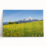 Black and white photograph of Bavarian landscape on stretched canvas, ideal for kitchen wall art.