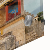 Large abstract wall art of Crete coastline in pastel shades on acrylic glass, ideal for dining room ambiance.