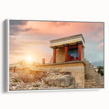 Vintage poster art of Crete, Greece, in vibrant colors on a large framed canvas, suitable for living room decor.