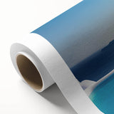 Art Deco poster of Santorini with vibrant blue and white tones on rolled canvas, ideal for nursery wall art.
