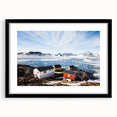 Abstract art print of a colorful, textured European Greenland scenery on an extra-large framed canvas.