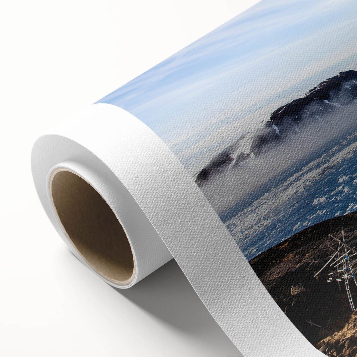 Art deco poster of a Greenland landscape in muted green and blue tones on rolled canvas, suitable for nursery wall art.