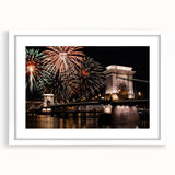 Textured abstract art print depicting a European scenery in muted earth tones, framed with a white mat.