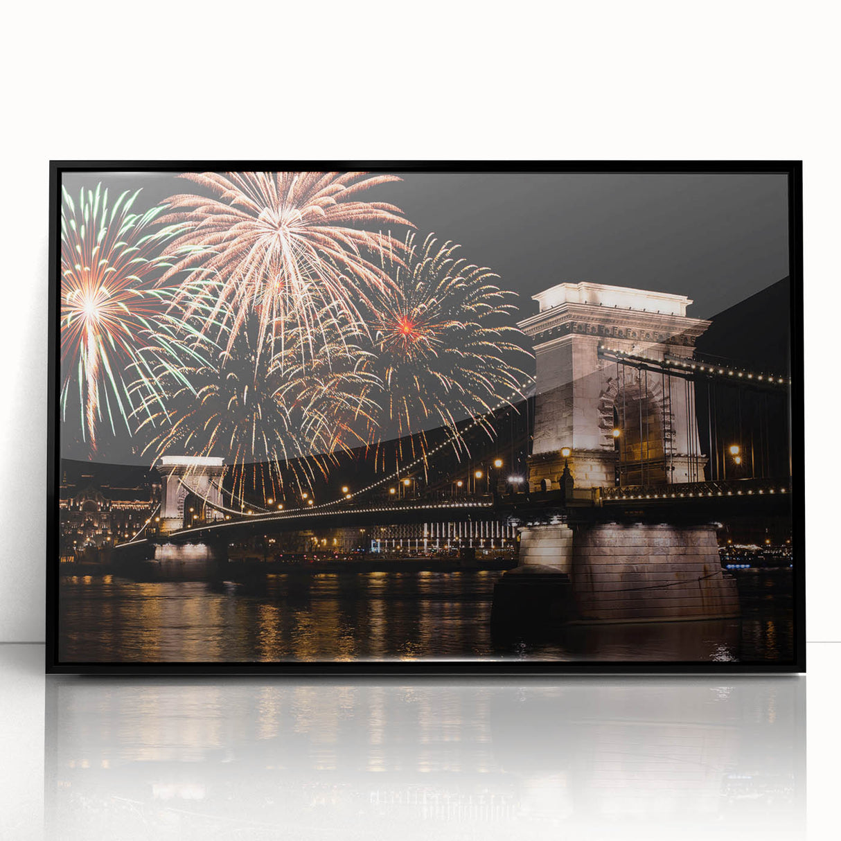 Large abstract wall art depicting a European cityscape in muted gray and blue tones on a framed acrylic panel.