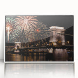 Mid-century modernist art of a European Hungarian landscape in muted earth tones on a framed acrylic.